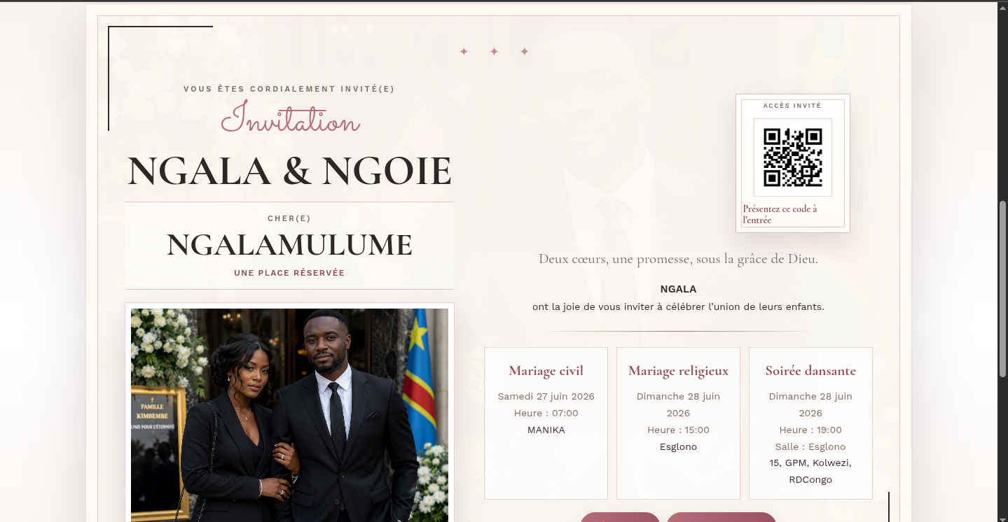 Carte d'invitation desktop avec QR code invité