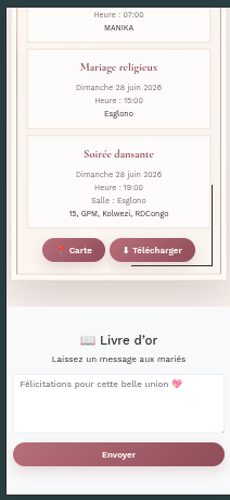 Livre d'or mobile de l'invitation électronique
