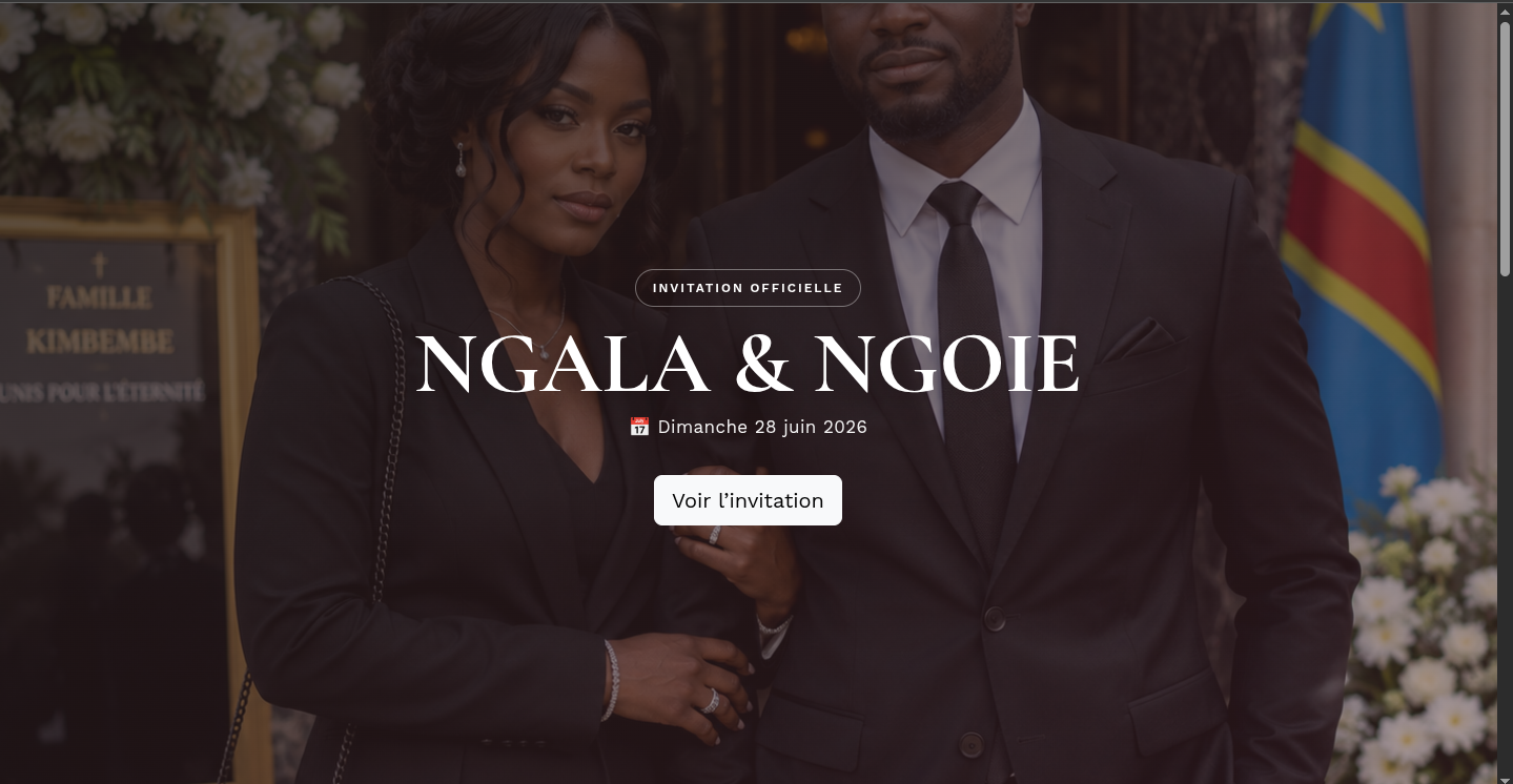 Accueil desktop de l'invitation électronique Ngala et Ngoie