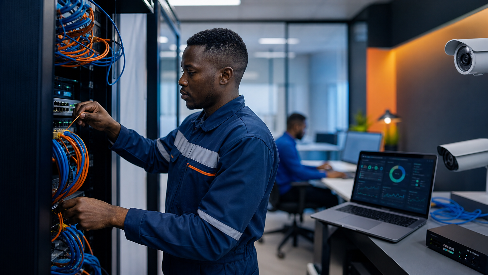 Technicien IHS-RDC configurant une infrastructure réseau